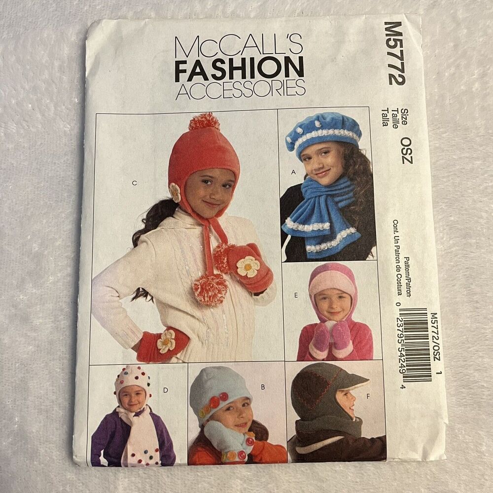 McCalls‎ M5772 Fashion Accessories Hats & Mittens Sewing Patterns New